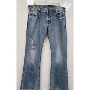 Diesel Zathan Jeans Mens 36x34 Reg Bootcut Distressed Medium Wash Italy Denim